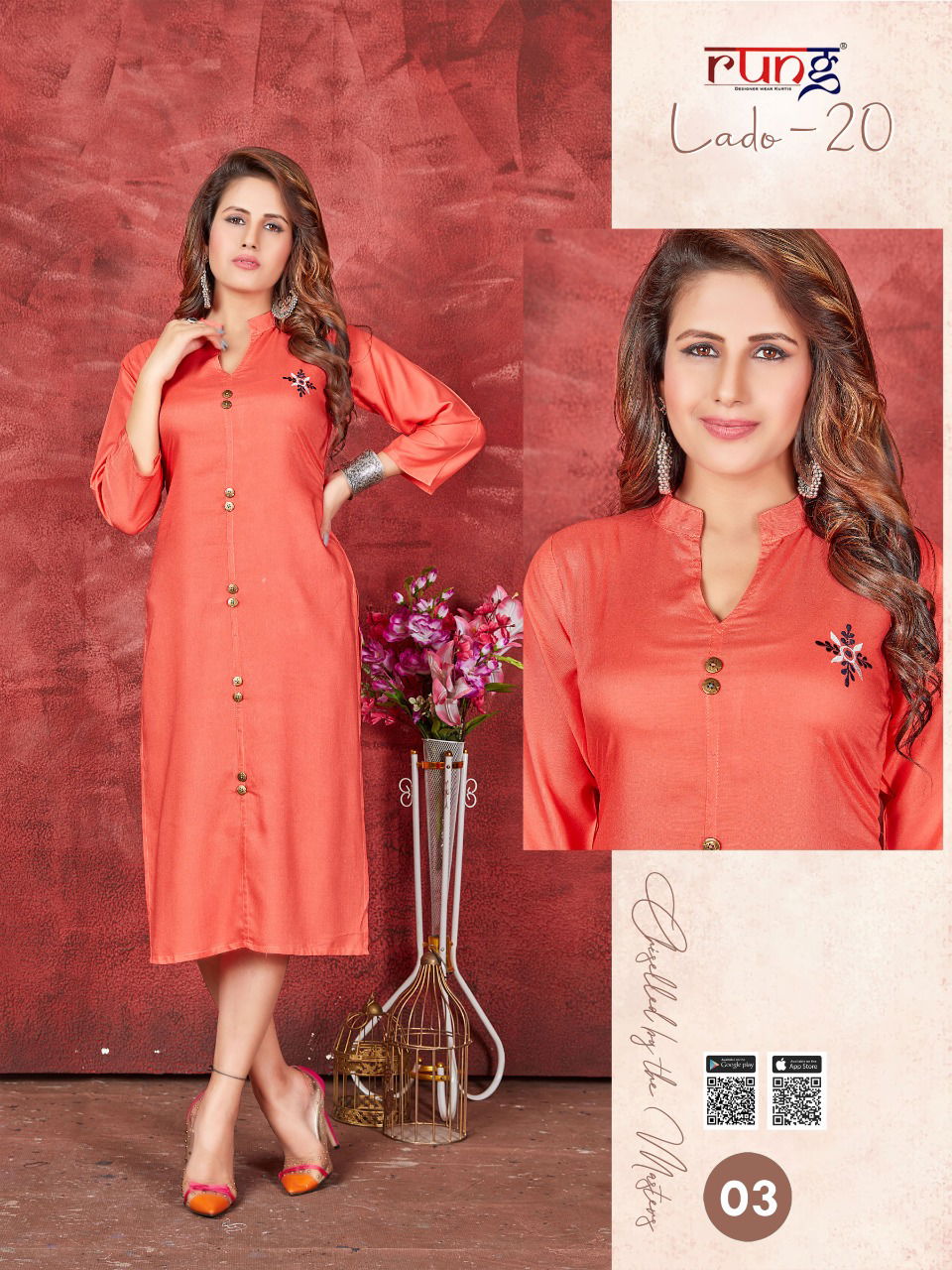 Rung Lado 20 Ethnic Regular Wear Rayon Designer Kurti Collection